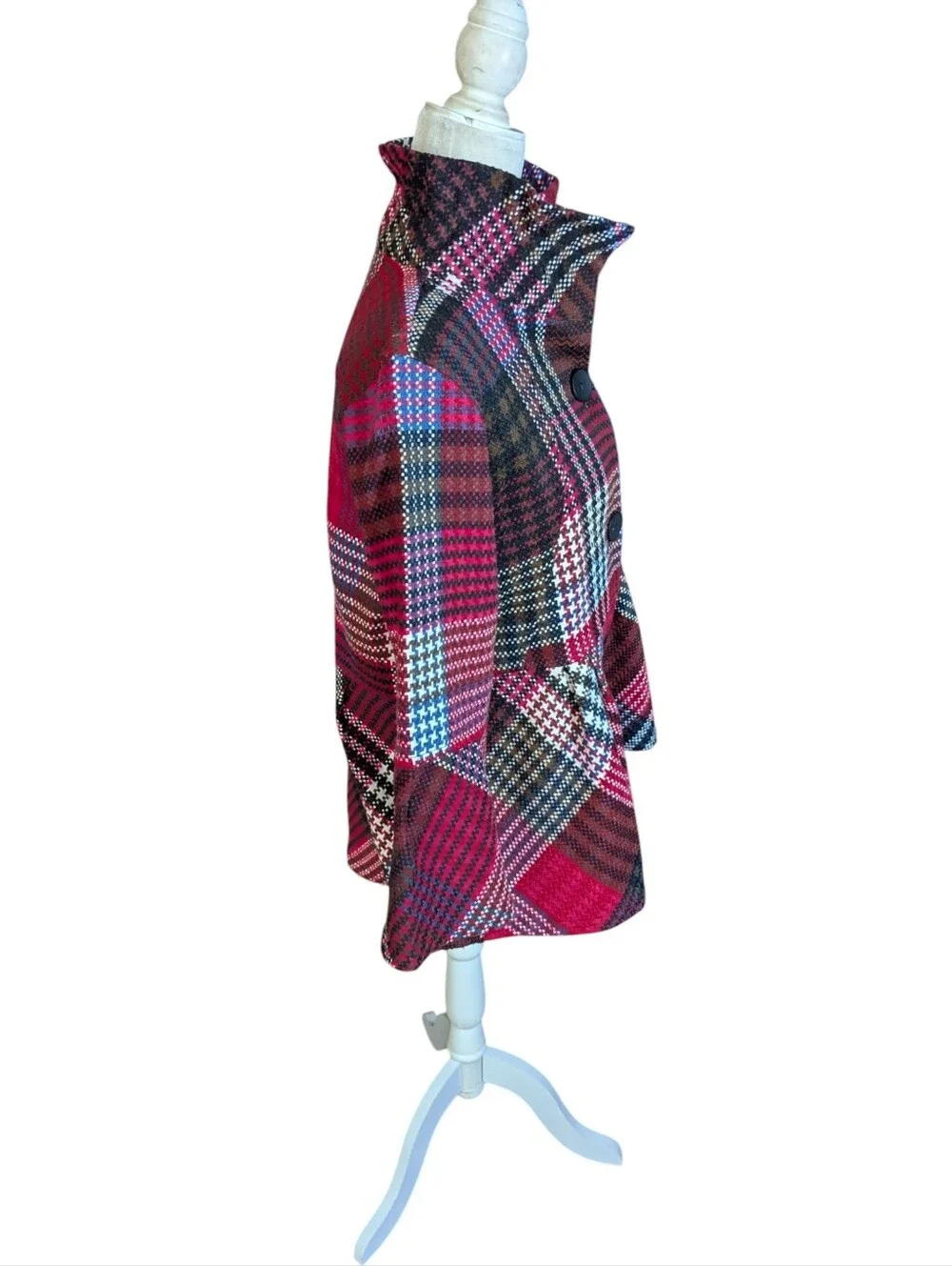 New Plaid Ruffle Bell Sleeves Button Front Jacket BlazerRed/Black NWT Sz S